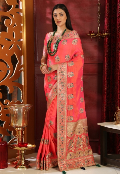 Pink silk festival wear saree  4115